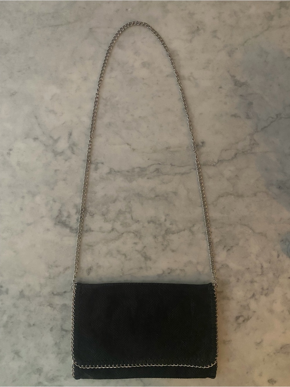Tarnish Black Crossbody with Silver Chain Trim